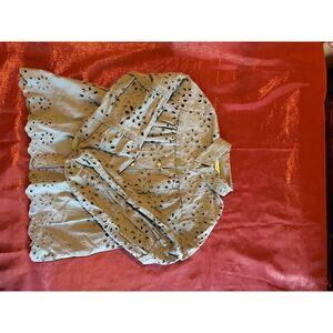 Shabby Chic Blouse Womens XS Eyelet Embroidered Button Front Scallop Hem Gray